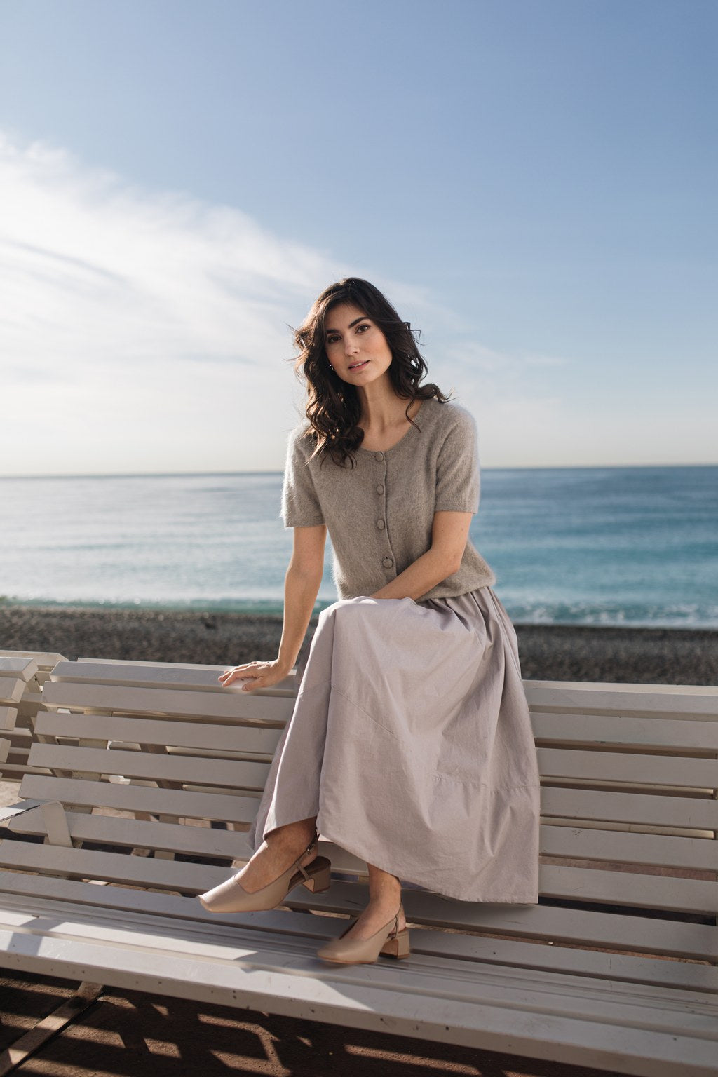 Puuvillahame leveällä käänteellä, Greige