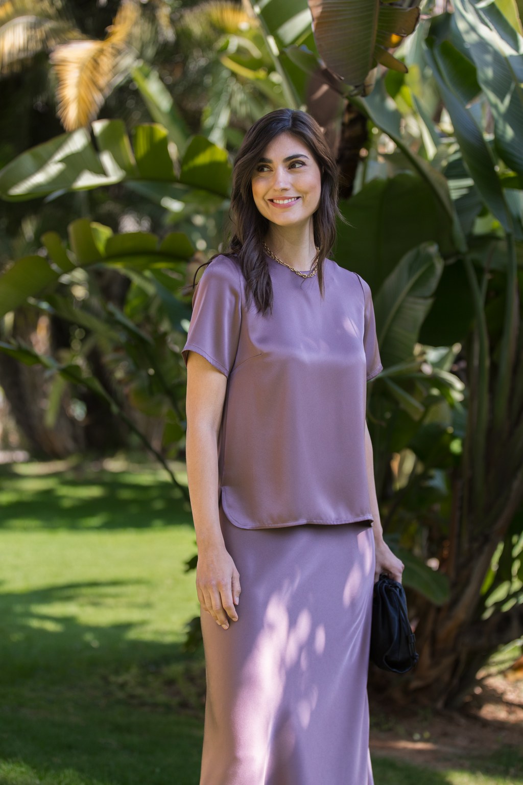 Midi-satiinihame, Mauve