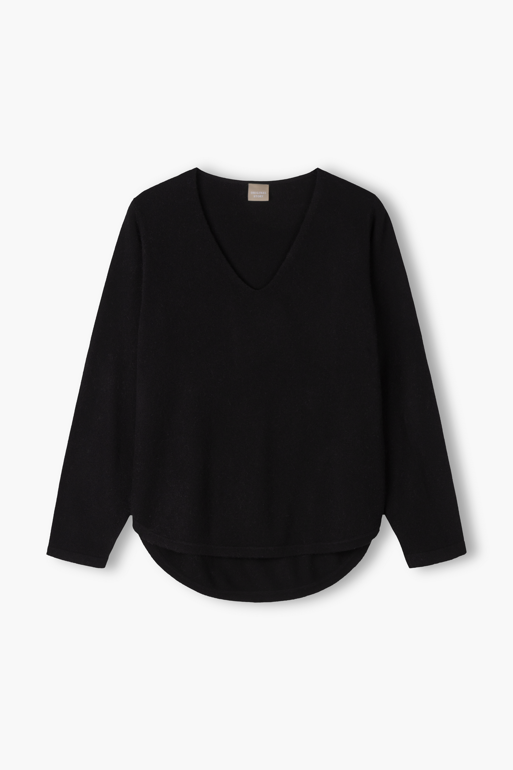 Pitkähihainen sileä kashmirneule v-kaula-aukolla, Black