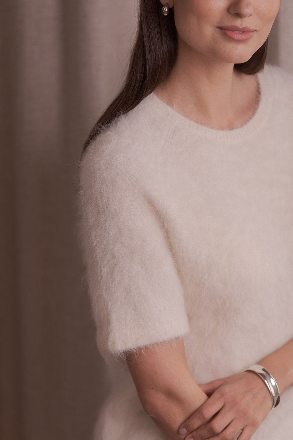 Lyhythihainen alpakkasekoiteneule, Cream