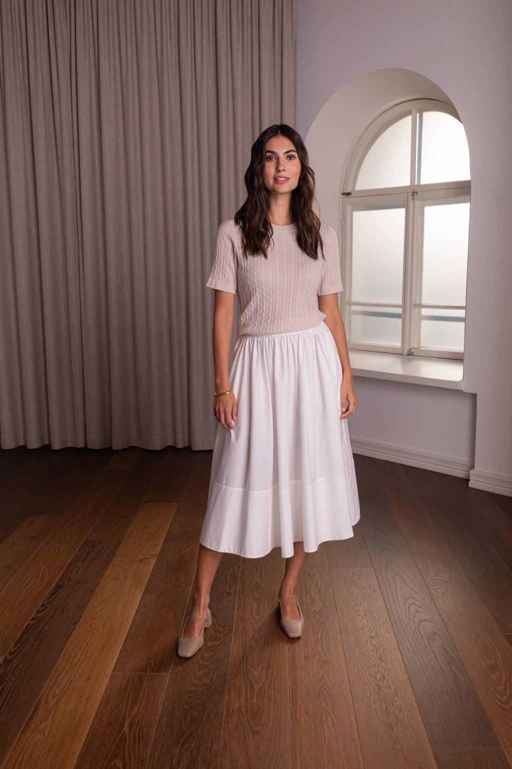 Original Storyn lyhythihainen palmikkokashmirneule sävyssä latte