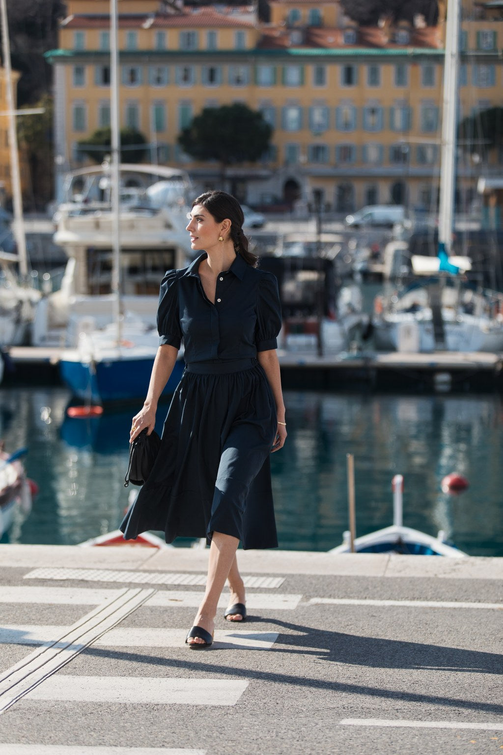 Puuvillasekoitehame leveällä käänteellä, Dark navy