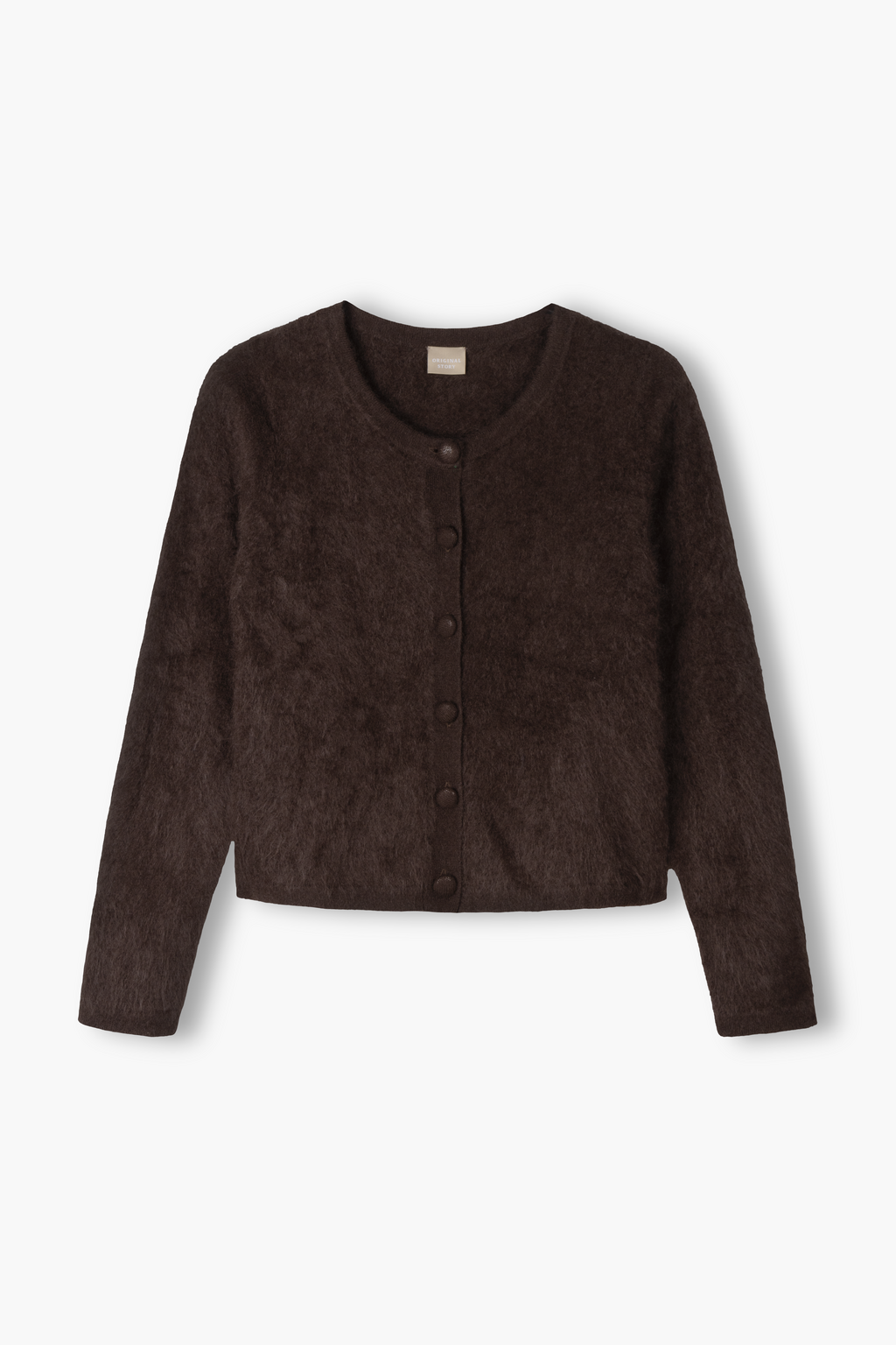 Pitkähihainen harjattu kashmirneuletakki, dark chocolate