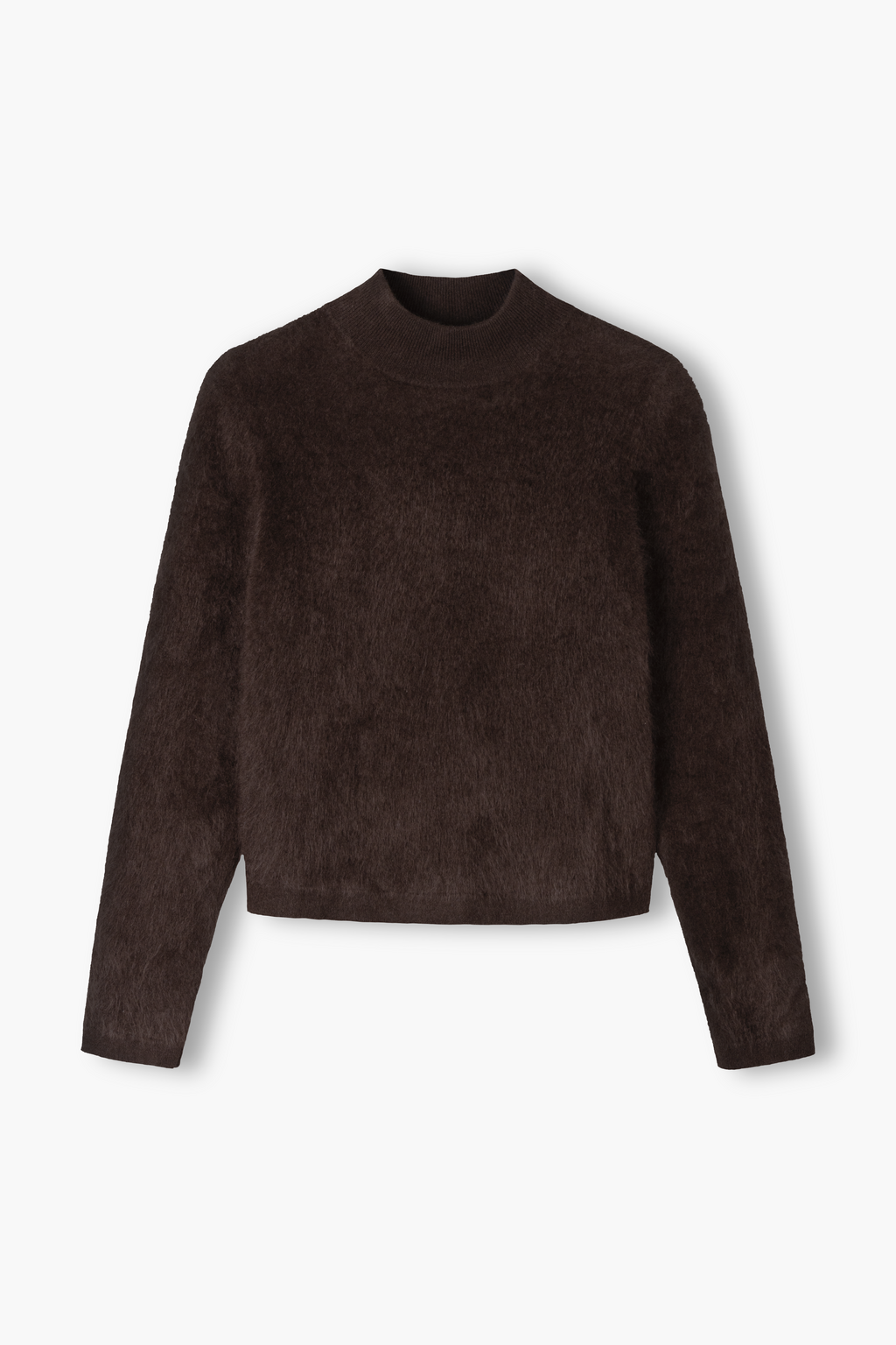 Pitkähihainen harjattu kashmirneule puolipoolokauluksella, dark chocolate