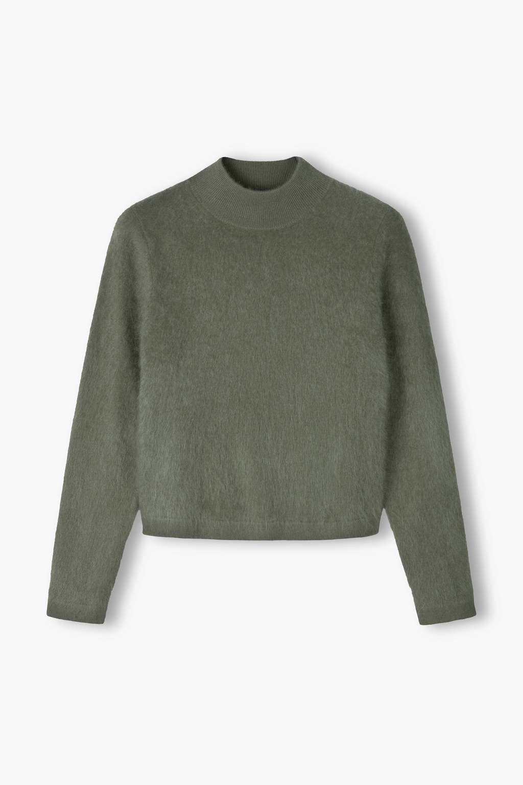 Pitkähihainen harjattu kashmirneule puolipoolokauluksella, Light olive