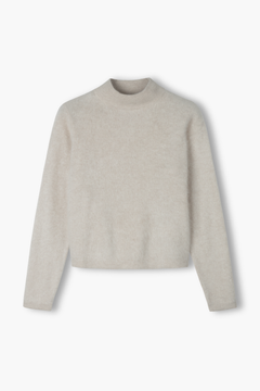 Pitkähihainen harjattu kashmirneule puolipoolokauluksella, latte