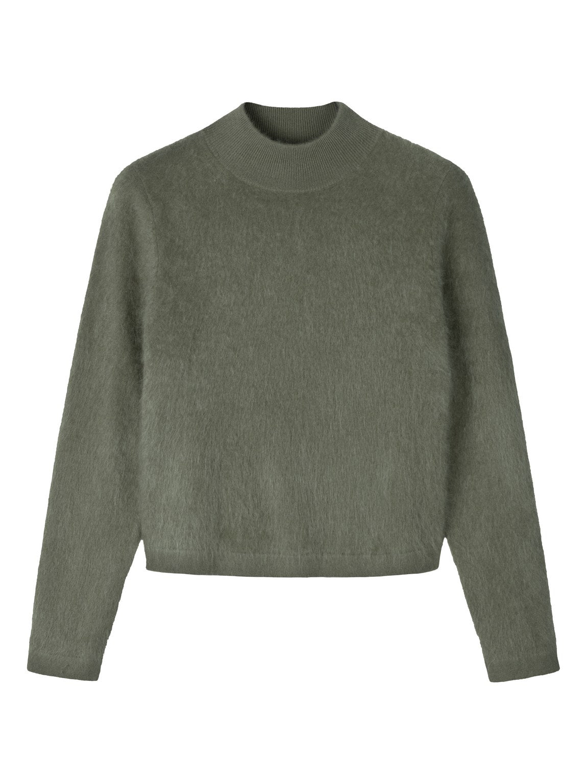 Pitkähihainen harjattu kashmirneule puolipoolokauluksella, Light olive