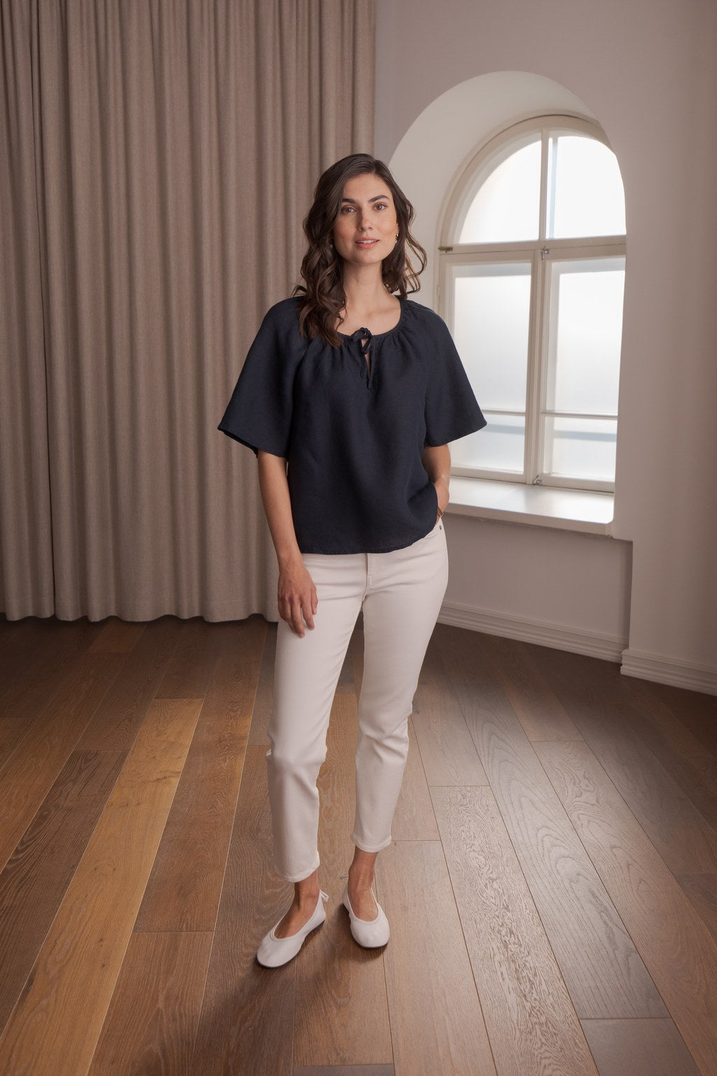 Leveähihainen pellavapaita, Dark navy