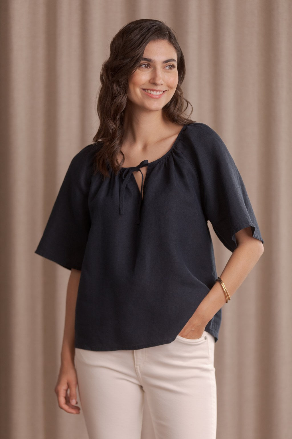 Leveähihainen pellavapaita, Dark navy