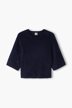 Naisten 100 % kashmirneule, jossa on 3/4 hihat, dark navy.