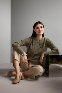 Ohut palmikkoneuletakki, light olive