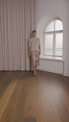 mock neck shortsleeve cashemere sweater, latte