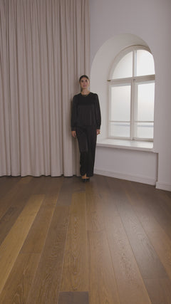 Long puff sleeve satin blouse